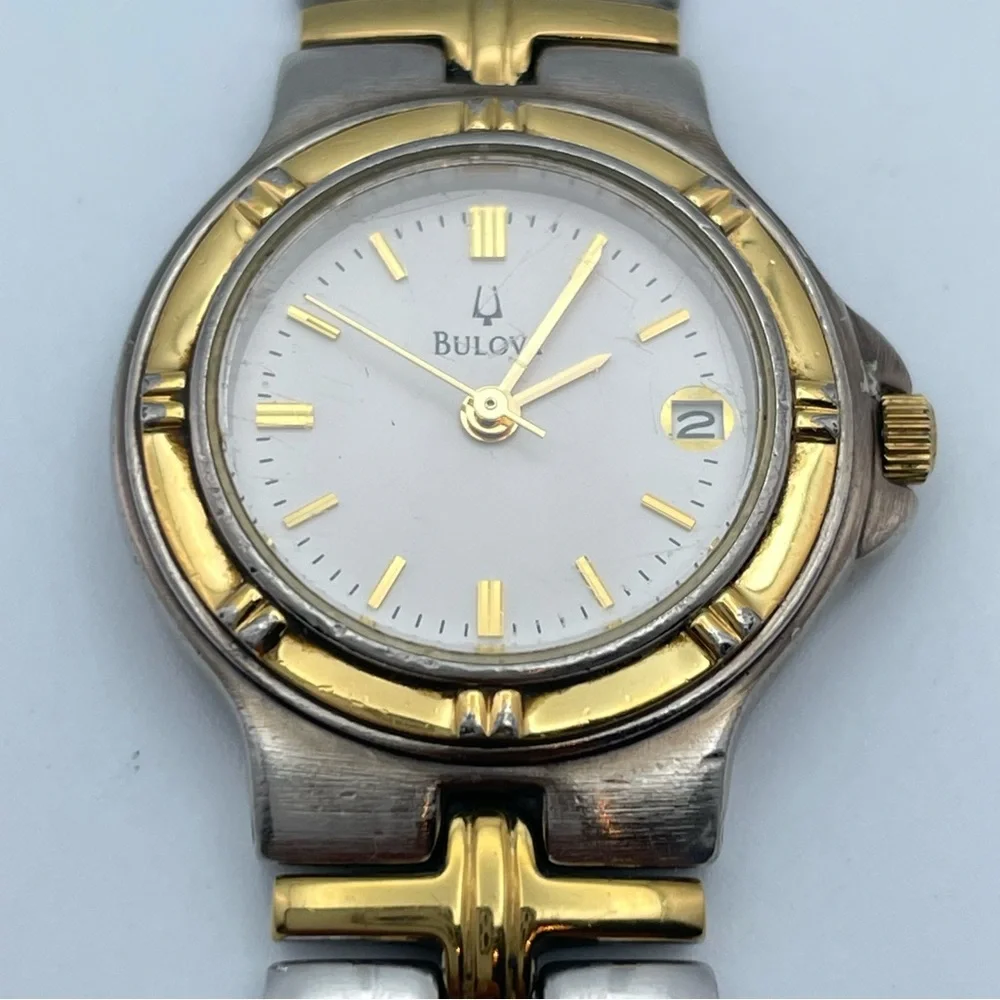 Classic Bulova Two Tone Date Watch Stainless Steel Gold Silver New Battery